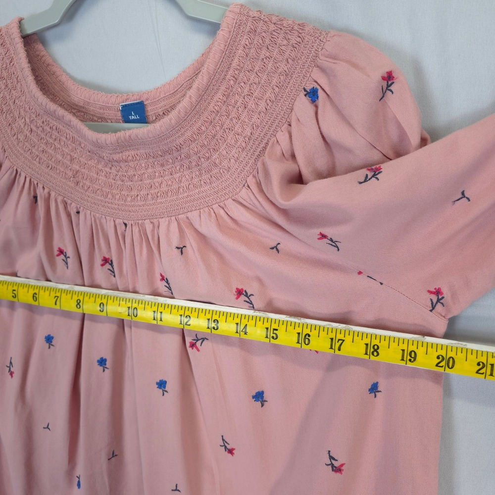 Old Navy Pink Embroidered Floral Smocked Dress Flutter Sleeve Casual L Tall - Picture 5 of 10